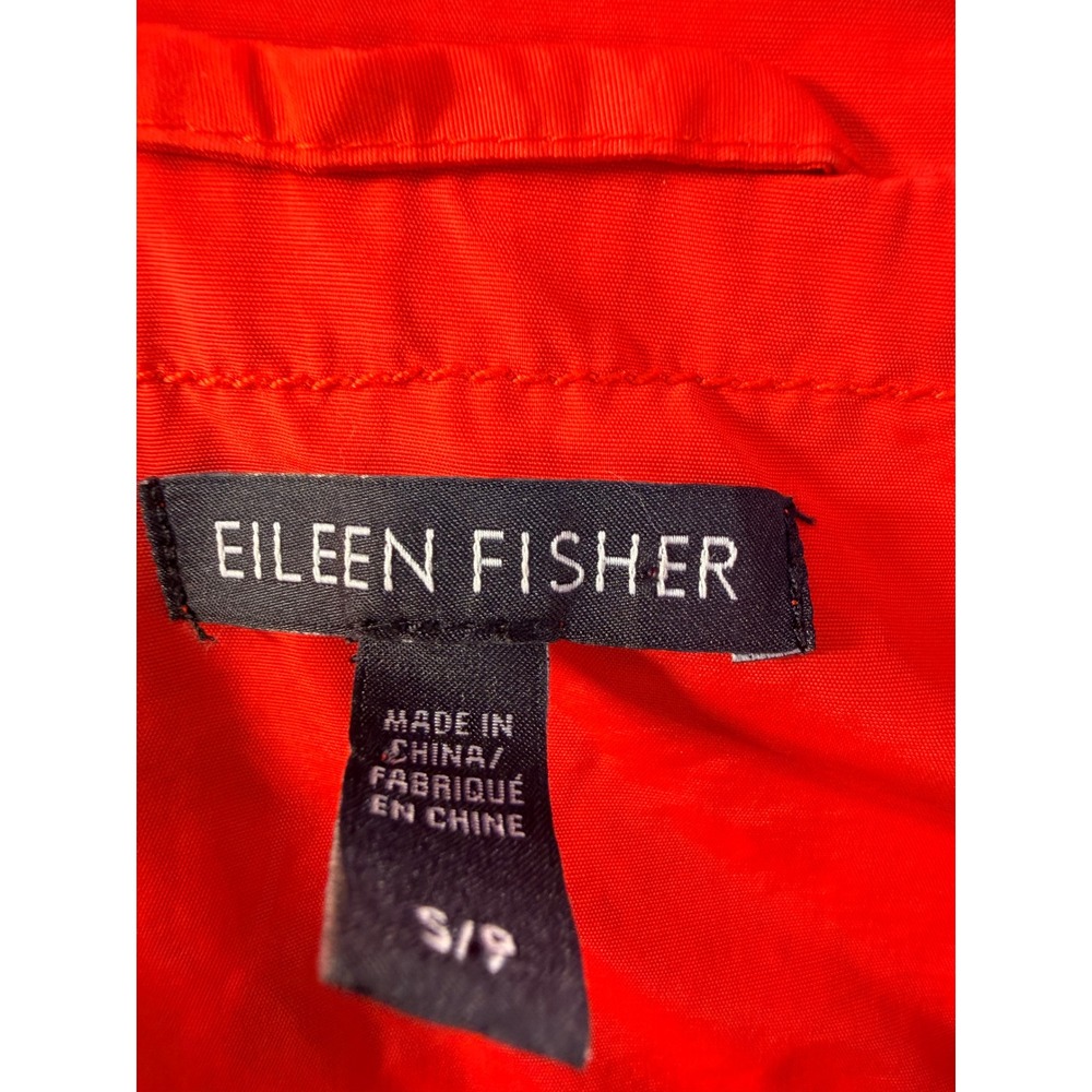 Eileen Fisher Red Longline Hooded Parka Jacket Small P Poppy Red Zip Front